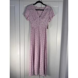 Billabong Floral Maxi Dress Iced Lavender S Boho Cottagecore Button Front Flowy